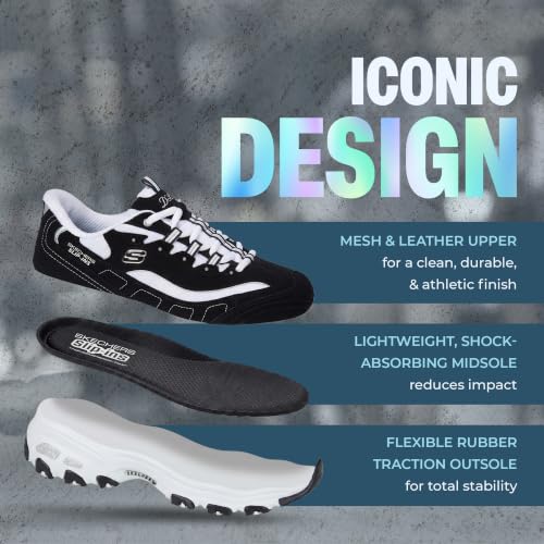 Image of Skechers Women's D'Lites Fan Girl Sneaker | Hands Free Slip-Ins, Duraleather & Suede Sneaker, Rhinestone Details & Charms Lace Up, Air-Cooled Memory Foam Insole