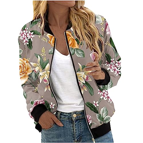 YAOJIWANG Veste Fleurie Femme mi Saison Veste Bomber Femme Printemps Blouson Manteau à Manches Longues Décontracté Zippé Jacket Casual Blouson Sport...