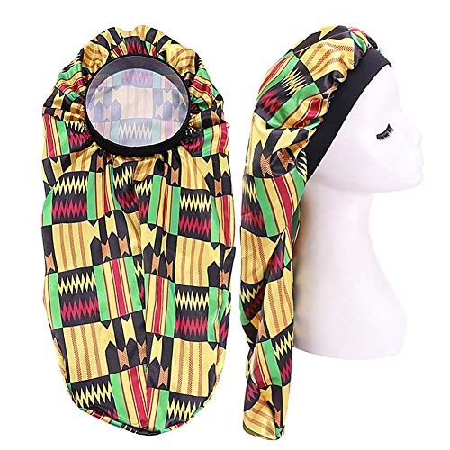 Extra Long Colorful Satin Bonnet Sleep Cap Long Bonnet for Braids Hair Loose Cap (Golden Egypt)