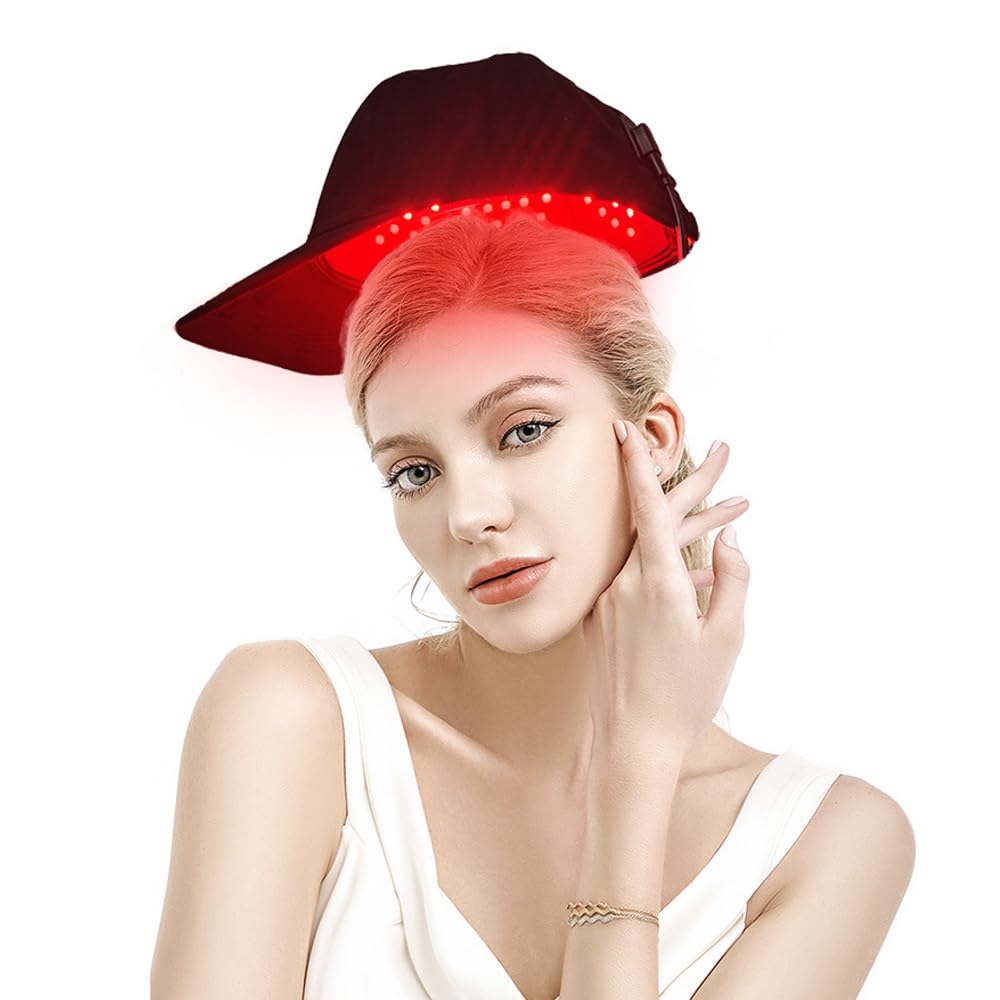 Berretto Per Terapia Della Luce Rossa, Casco Per La Crescita Dei Capelli a 5 Lunghezze D'onda, Temporizzazione 0-60 Minuti, Modalità a Impulsi 10Hz / 40Hz, Inibisce Efficacemente La Caduta Dei Capelli
