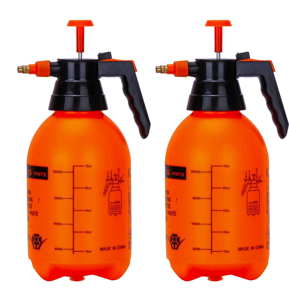 2Pack Pump sprayers in Lawn and Garden, 0.5Gal Handheld Garden Pump Sprayer Orange Water Mist Spraying Bottle for Plants, Weed Sprayer with Adjustable Brass Nozzle