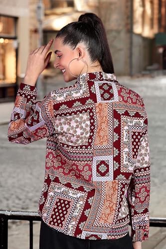Image of POPWINGS Women Casual Sky Blue Floral Printed Shirt | Collar Button Shirt | Full Sleeve Shirt | Trendy Shirt | Regular Casual Shirt