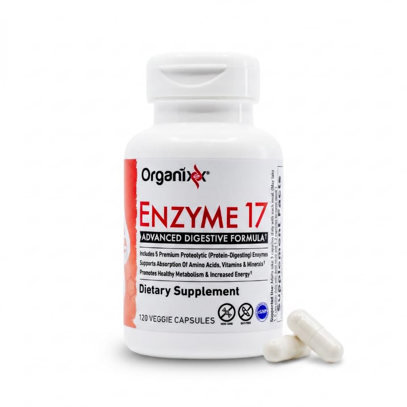 Organixx Enzyme 17 Digestive Enzymes, Gut Health, 120 Caps