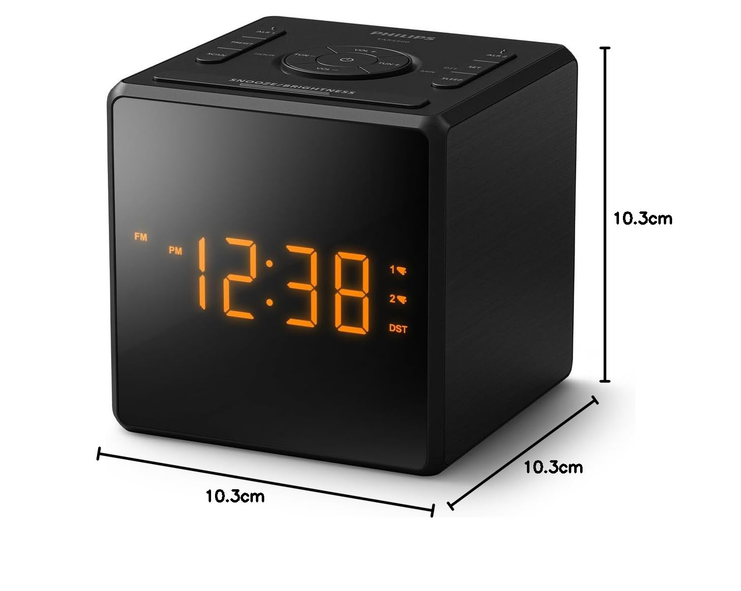 Philips TAR4500 Radio Reloj FM con Alarma Doble y Puerto de Carga USB-C