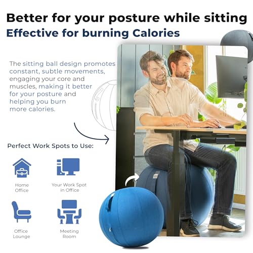 Image of Backerz Balance Ball Chair for Office & Home - Ergonomic Exercise Ball for Posture & Back Pain Relief, Yoga Ball Chair - Sitting Ball with Washable Linen Cover