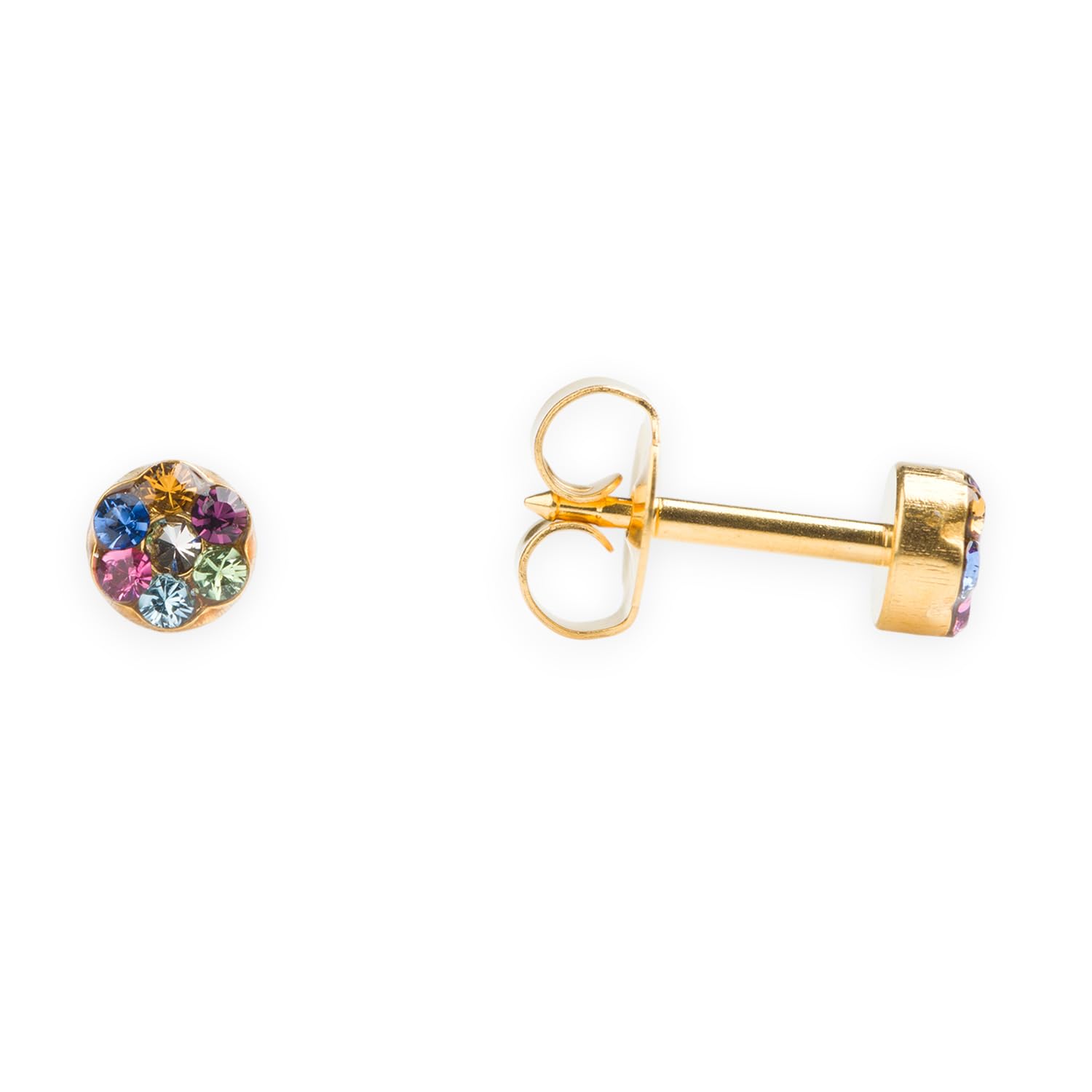 Large 5mm Rainbow Daisy Gold Plated Ear Piercing Stud Earrings