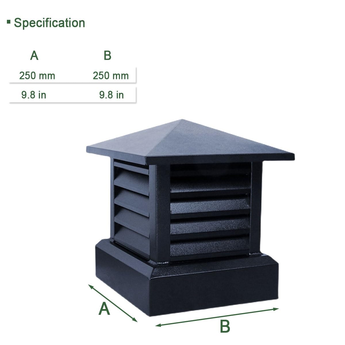 Cappello per Camino Cappa da 250 300 350 mm, Comignolo Antivento Antipioggia, Terminale Canna Fumaria in Lega di Alluminio, Tubo Della Stufa Topper, Quadrata(250x250mm)