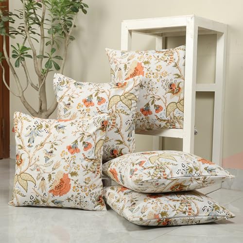 Image of Clasiko Cotton Cushion Covers Set of 5; 24x24 Inches; Floral Fantasy
