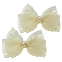 Vista 8 de 1 lazo de pelo blanco de 4 pulgadas para niñas pequeñas, arco de bautizo, accesorios para el cabello (lazo de encaje de algodón blanco con cruz)