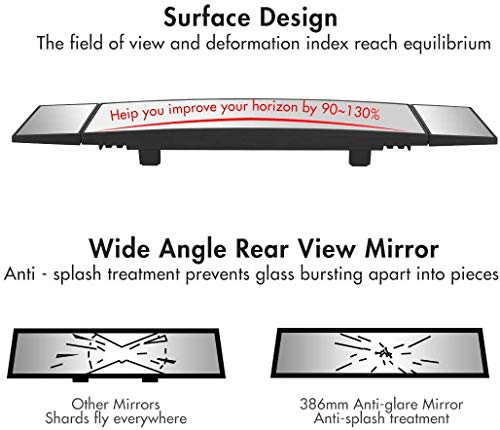 Image of Rear View Mirror, 15-inch Clip on Rearview Mirrors, Wide Angle Curved Rearview Mirror, Interior Blind Spot Mirrors for Car