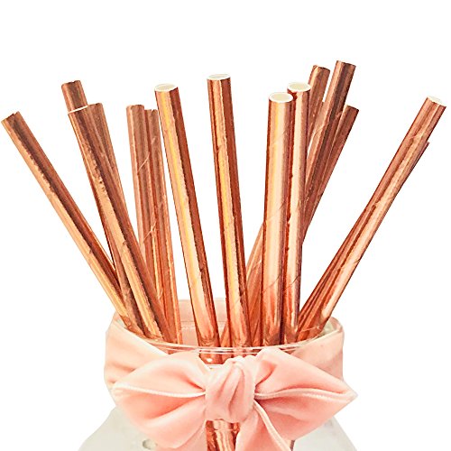 BOFA STRAWS Pailles en Papier doré Rose pour fête - Pailles en Papier pailletées - Doré Rose - Couleur cuivre