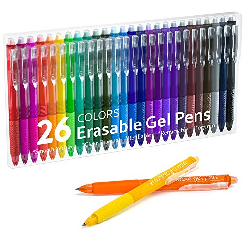 Image of Lineon Erasable Gel Pens, 26 Colors Retractable Erasable Pens Clicker for Back to School, Fine Point, Make Mistakes Disappear, Assorted Color Inks for Drawing Writing Planner and Crossword Puzzles