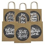 Papierdrachen 6 Geschenktüten zum Nikolaus 18cm x 22.5cm x 8cm mit XXL Stickern - Verpackung zum Nikolausfest - Nikolaustüte - Henkeltüte Motiv Handlettering