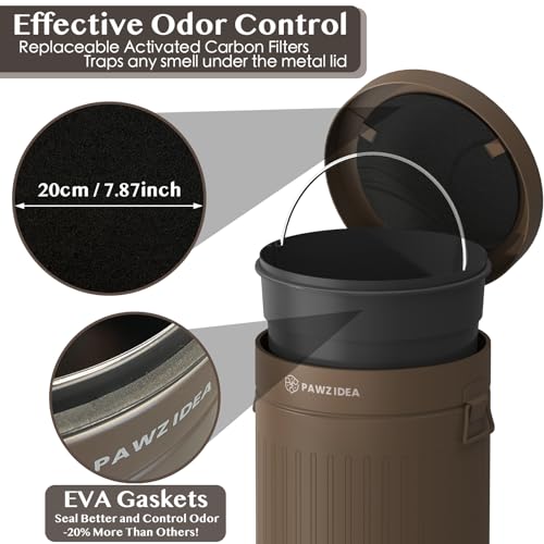 Image of PAWZIDEA Dog Poop Trash Can Outside Odor Control, 3.1Gallon Pet Waste Trash Can Outdoor Waterproof, Dog Poop Container Bin Outdoor Garbage Can with Lid, 7.8in Activated Carbon Filter Pet Waste Station