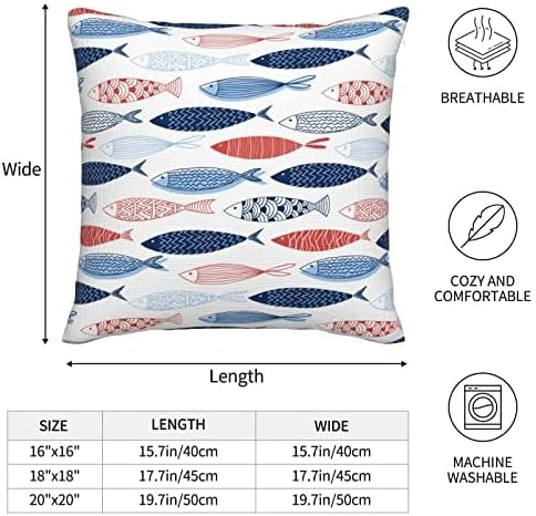 bassyil Fish Throw Pillow Covers Decorative Linen Pillow Cases Set of 2 Square Cushion Cover for Couch Sofa Bedroom Patio 18x18 Inch - Image 2