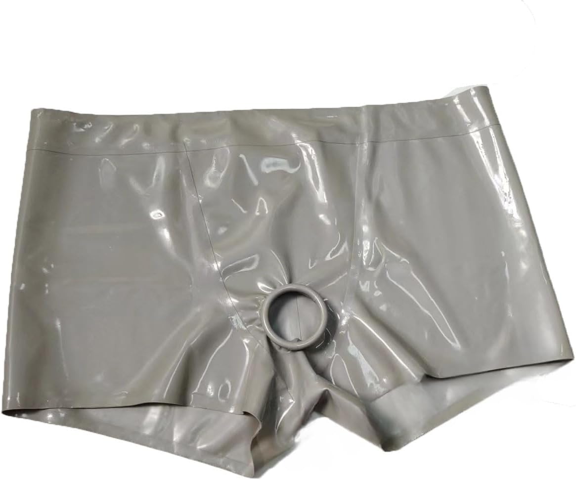 Men Natural Fetish Latex Shorts Rubber Underwear with Roll Edge Hole