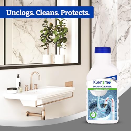 Image of Klenzmo by Kleenest Drain Cleaner Liquid - 400ml (Pack of 2) | Clears Blockages in Pipes, Sinks & Septic Tanks | Dissolves Grease, Hair & Soap Scum | Fast-Acting, Pine-Scented & Safe for Plumbing