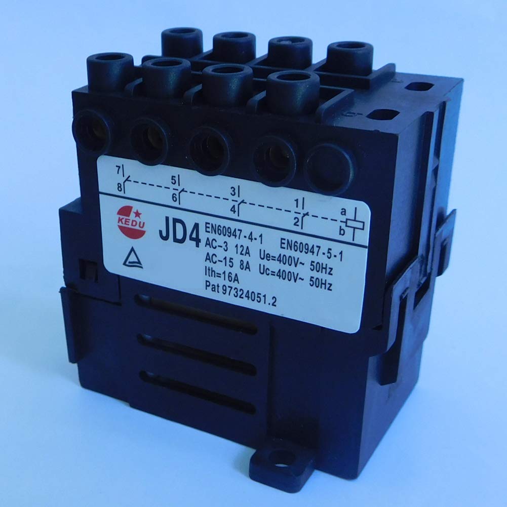 KEDU JD4 - Relè elettromagnetico industriale a 10 poli, interruttore elettromagnetico con protezione da interruzione di corrente e bassa tensione, 5 NO 400 V 16/12/8 A 50 Hz