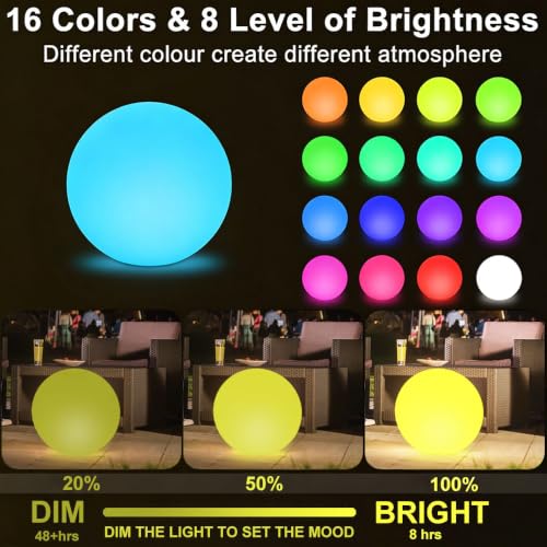 Image of 16 In Cordless LED Glowing Ball Light, LED Globe Orb Night Light w /Remote,16RGB Color Changing Waterproof Light Up Ball Rechargeable Indoor /Outdoor Mood Lamp for Nursery Garden Patio Party Bar Decor.