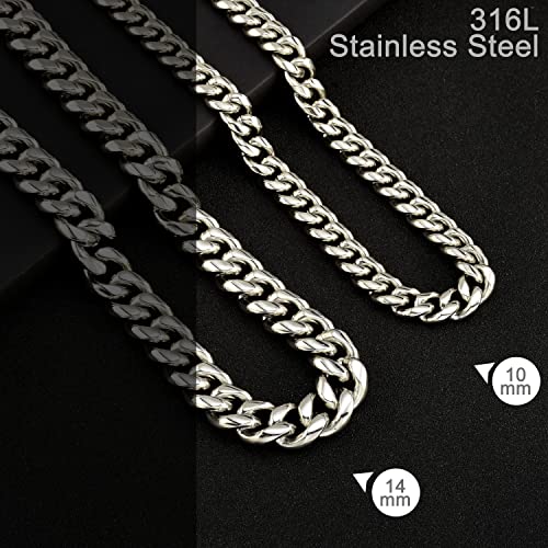 Silver Color Cuban Link Chain Necklace Or Bracelet With Design Box Clasp For Men Boys Silver Color Stainless Steel Hip Hop Miami Curb Chains(10Mm, 7.5") #TOP2