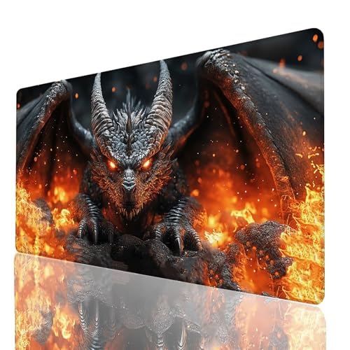 Alfombrilla Ratón XXL 1400x600x3mm Negro Alfombrilla Escritorio Grande, Mousepad Dragón con Bordes Cosidos, Desk Pad Impermeable y Antideslizante para Oficio Mesa Gaming Protector Escritorio GYL-160