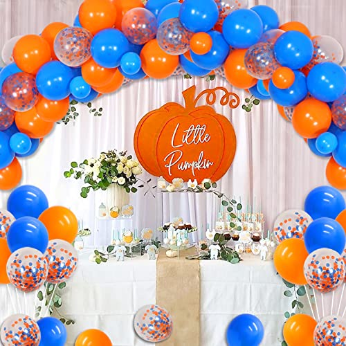 Sweet Little Pumpkin Baby Shower Decorations Boy - A Sweet Little Pumpkin Is On The Way Backdrop, Orange And Blue Pumpkin Balloon Garland Kit, Thanksgiving Fall Harvest Baby Shower Decorations #TOP1