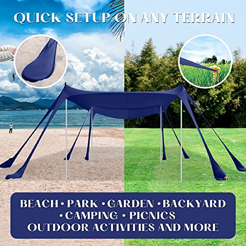 Image of RLAIRN Pop Up Beach Canopy UPF50+ with 8 Sandbags, 4 Stability Poles, Sand Shovel and Ground Pegs Beach Tent Sun Shelter for Family Outdoor Beach, Camping Trips, Backyard and Picnics