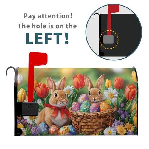 Image of Happy Easter Bunny Mailbox Covers Easter Mailbox Covers Magnetic Standard Size 18x21 Inch Spring Easter Bunny Eggs Mailbox Decorations Holiday Mailbox Wrap Post Letter Box Cover for Home Outside