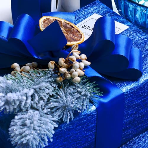 Image of Double Face Royal Blue Satin Ribbon 1 inch X 25 Yards Polyester Royal Blue Ribbon for Gift Wrapping Very Suitable for Weddings Party Hair Bow Invitation Decorations and More