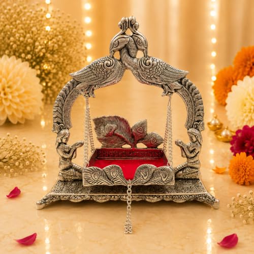 Image of CHHARIYA CRAFTS Metal Laddu Gopal Krishna Swing Jhula for Janmashtami Pooja, Decorative Bal Gopal Mandir Swing for Home Temple, Festival Decoration, Pooja Room Decor & Religious Gift