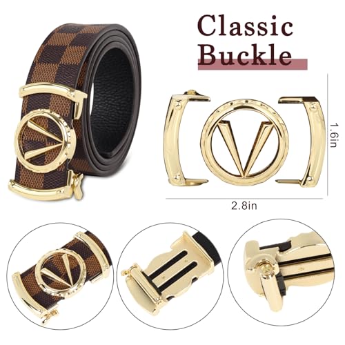 Image of Aurolran Men&Womens Leather Dress Belt Business Automatic Buckle Belt Color-Black Silver Gold