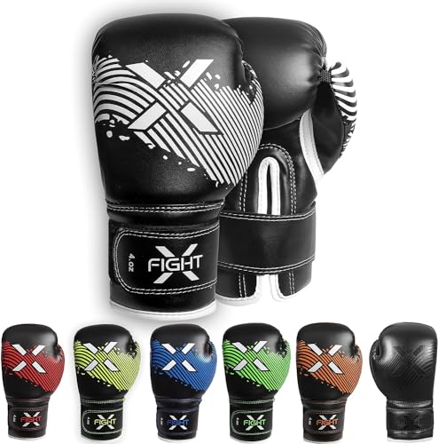 FightX Kids Boxing Gloves for 3-8 Years 4 6 Oz Training MMA Boys Girls Kickboxing Punching Gloves for Training, Punching Bag, Muay Thai, MMA (Black/White, 6oz)