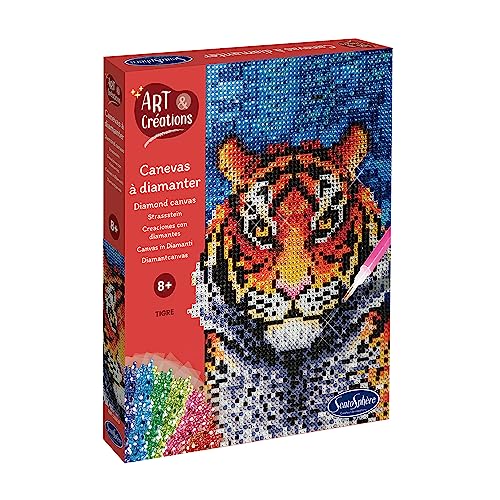 Sentosphère 3920270 Bastelset Strassstein-Bild, Motiv Tiger, Kreativ-Set, DIY für Kinder und Erwachsene