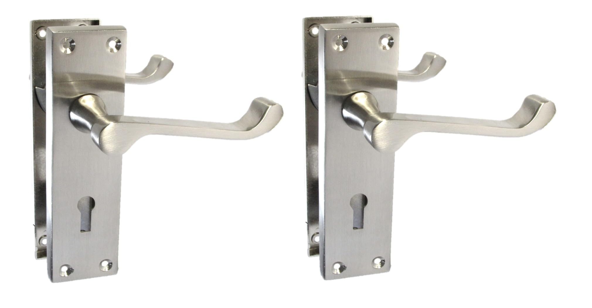 Epsom Door Handle Victorian Scroll Satin Nickel Lock Set – Backplate Design 150mm x 42mm – Includes 3-Lever Mortice Sash Mechanism – 2 Pairs