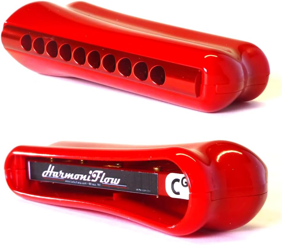 The HarmoniFlow: StreamLined, 10-hole, Diatonic Harmonica (Clear-Red, Key of D)