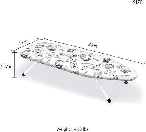 Miniatura 2 de Duwee Tabla de planchar de mesa de 13 x 36 pulgadas con acolchado de fieltro grueso, cubierta resistente al calor, gancho de acero inoxidable, área