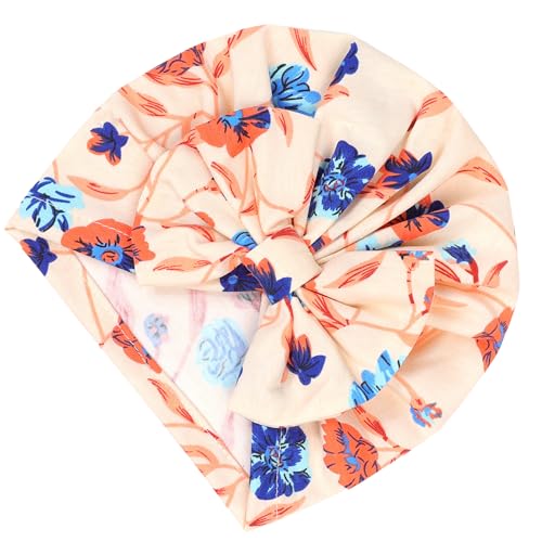 Image of BabyMoon Beanie Floral Bow Baby Boy's & Girl's Cap Kids | Toddler Infant Hat | Orange | 6-48 Months