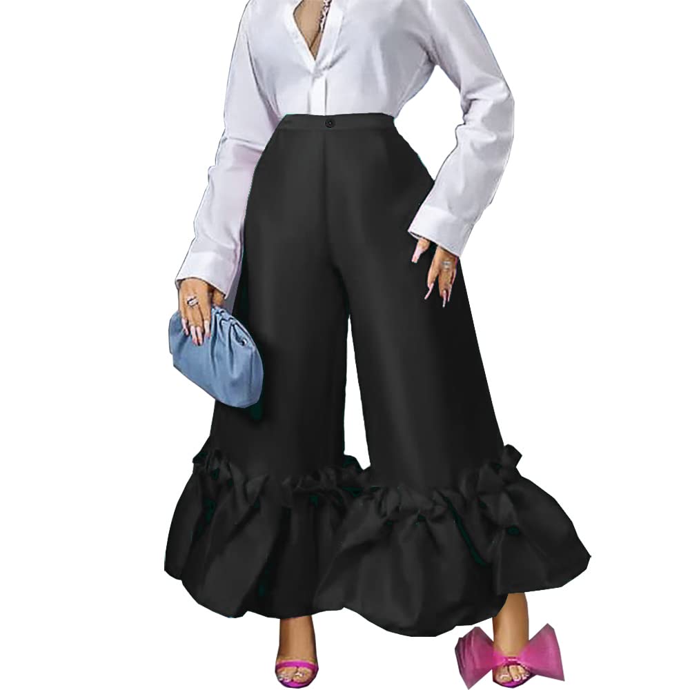 AOMEI Womens Shiny High Waist Flare Pants Wide Leg Bell Bottoms Trousers