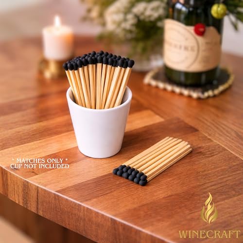 Image of 150 Count | 4 inch Black Matches | Strikers Included | Color Tip Wooden Match | Refill for Matchstick Jars, Candle Display, Holders & Bottles | 4 in inches Long