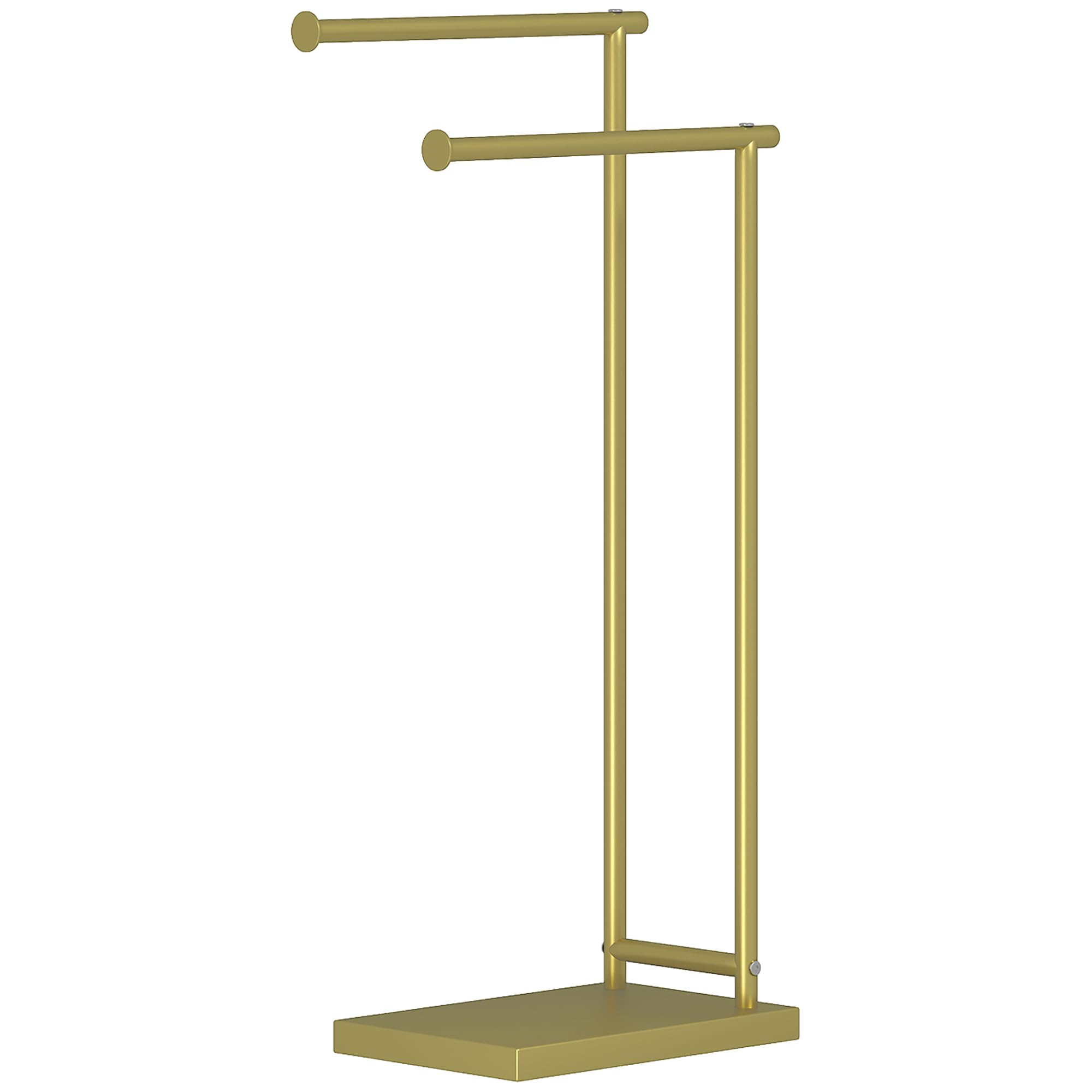 HOMCOM Porte-serviettes sur pied à 2 niveaux avec 2 barres 35,5 x 20 x 78 cm Doré | Porte-serviettes échelle de salle de bain, cadre métallique, style moderne, en forme de L