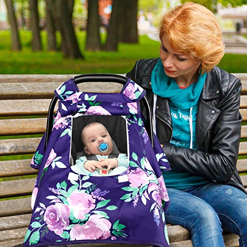 Image of Baby Carseat Seat Cover Girls, Winter Carseat Canopy, Cozy & Warm Cover with Zipper Peep Windows, Infant Minky Carrier Cover, Soft Breathable, Baby Must Have, Purple Stuff