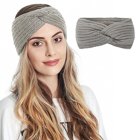 devil Winter Knit Crochet Turban Headband for Women Warm Bulky Crocheted Headwrap Ear Warmer Winter Accessories (Grey)-picture-25