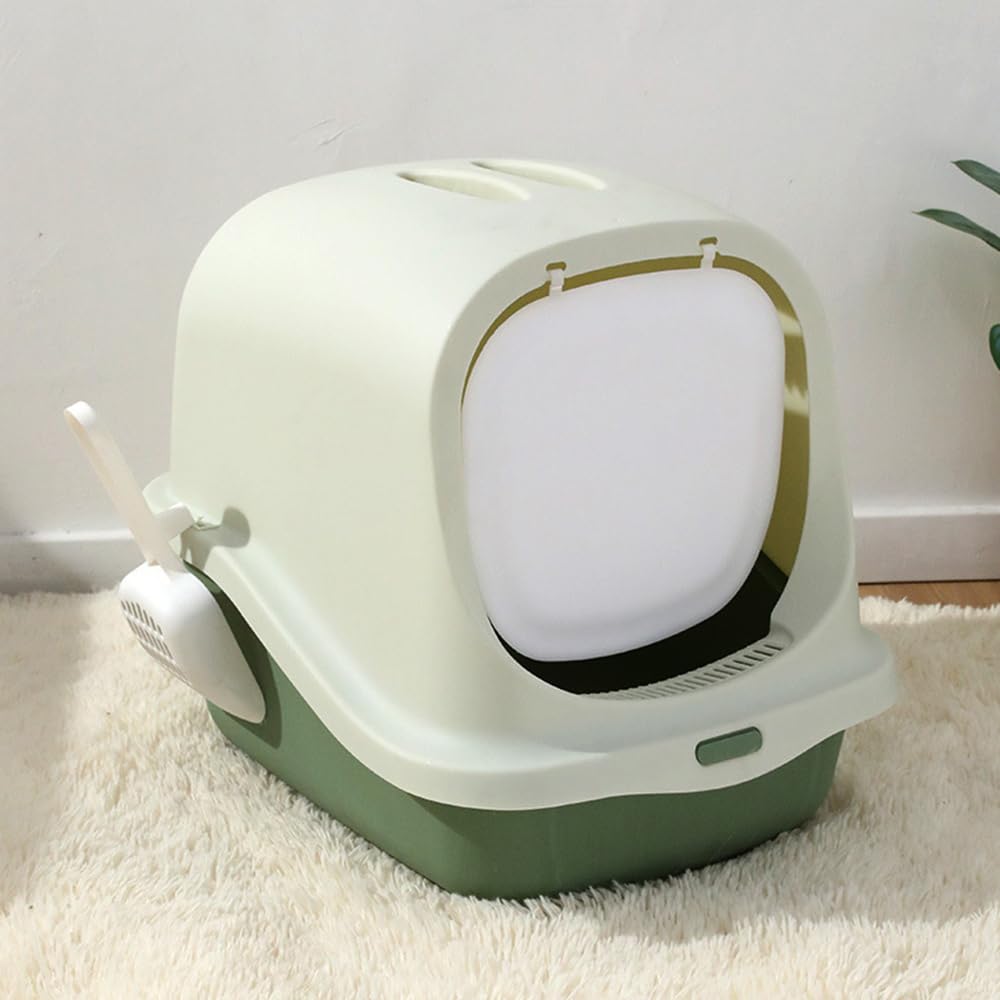 Scatola di sabbia per gatti con pala WC chiuso per animali domestici igienici e inodori per gatti con coperchio anti-perdite e privato 43 x 51 x 38 cm (verde)