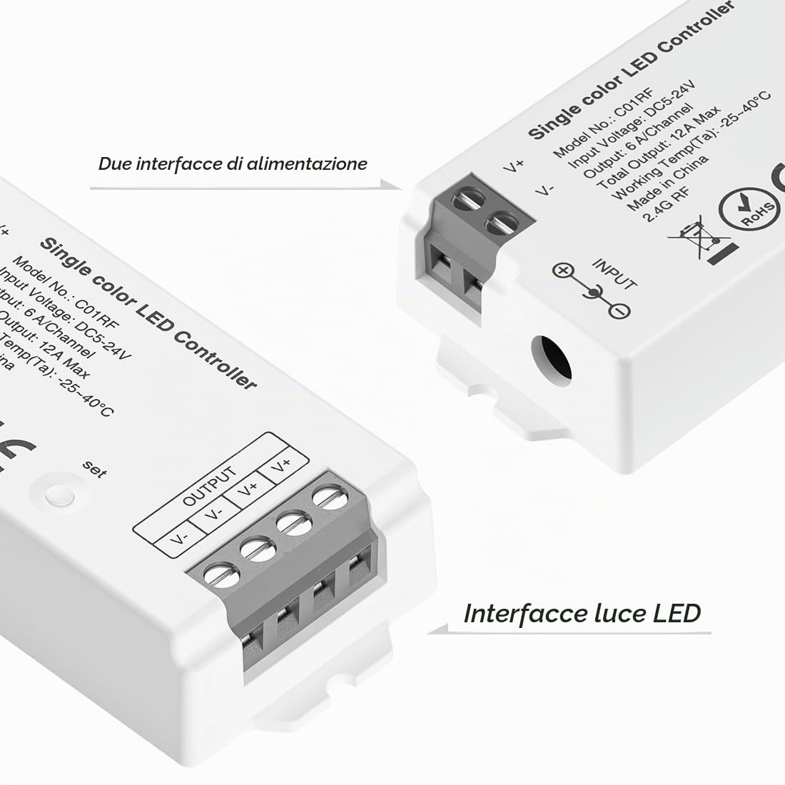 SEZO Kit controller LED 2.4G RF monocolore C01RF controller e RC01RFB 4 zone telecomando wireless controllo gruppo luminosità regolabile per FCOB 3528 striscia LED monocolore