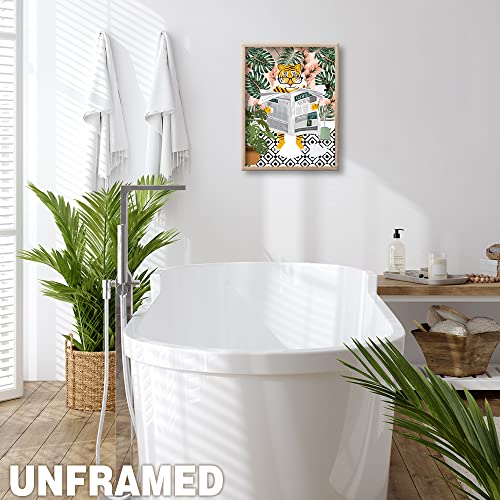 Lemail Wig Animal On Toilet Funny Bathroom Wall Art Animal Reading Newspaper Wall Art Prints Tiger On Toilet Print Botanical Wall Art Tropical Pink Botanical Bathroom Humour Art Print 12X16In Unframed #TOP6