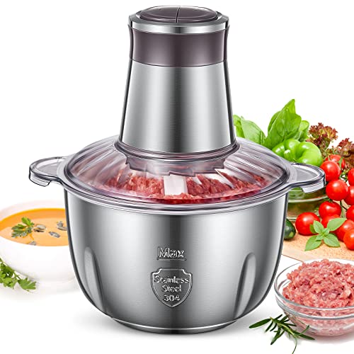FOHERE Hachoir Électrique, Mini Hachoir à Viande Electrique 2.5L avec 4 Lames en Inox, Hachoir Ail Electrique Multifonction pour Viande, Légumes, Oignon et Fruits, 2 Niveaux de Vitesse