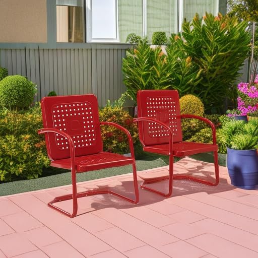 Crosley Furniture Bates 2-Piece Outdoor Chair Set, Retro Metal Patio Chairs for Dining, Porch, Deck, Balcony, Bright Red Gloss image 2