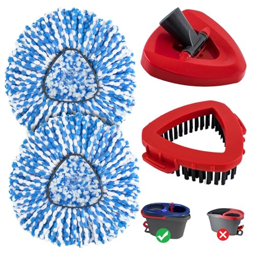 Mop Replacement Heads for O Cedar RinseClean 2 Tank System 2 Microfiber Mop Head Refills 1 Scrubber mophead and 1 Mops Base Combo Set for O-Cedar 2 Tank MOp Replace Heads for Wet/Dry Floor Cleaning