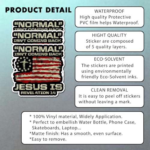 Image of 3Pcs Normal Isn't Coming Back Jesus is Revelation 14 America Flag Sticker, 3 Inches