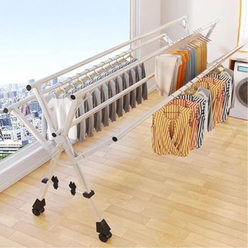 Support à linge en acier inoxydable réglable 200x200 cm avec rangement chaussures et roulettes - 4
